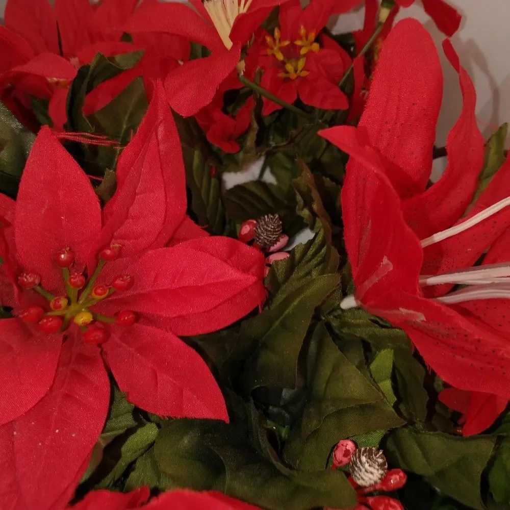 Hand Crafted Floral Table Centerpiece Winter Red Poinsettia Flower